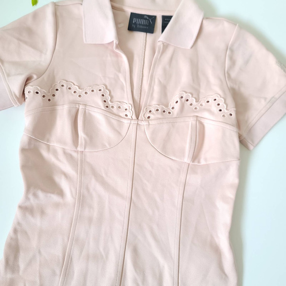Puma Fenty By Rihanna Pink Lace Polo Collar Bodysuit Shirt Size Medium - Picture 7 of 12